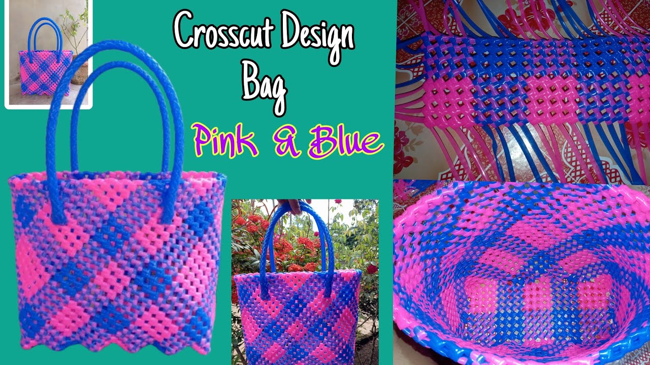Weaving Crosscut Design Pink & Blue l Full Details In kokborok #plasticwire #diy @TheShilaDebbarma