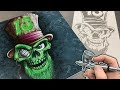Airbrushing a Lucky 13 Skull using AirShot Stencils