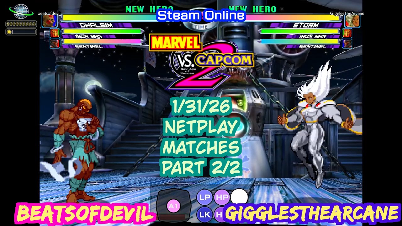 MvC2 Dhalsim BeatsofDevil vs GigglesTheArcane 1/31/26 part 2 of 2 Steam Netplay
