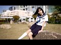 お台場海浜公園、当日は32度の夏日、半袖セーラー服でポートレートモデル撮影テイク4の様子です。モデルは姫華