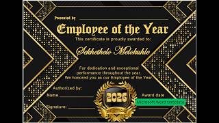 2026 Employee of the year Microsoft Word editable template available on Etsy market place