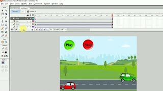 how to make a moving car in macromedia flash 8 | play and stop button in flash | using button symbol