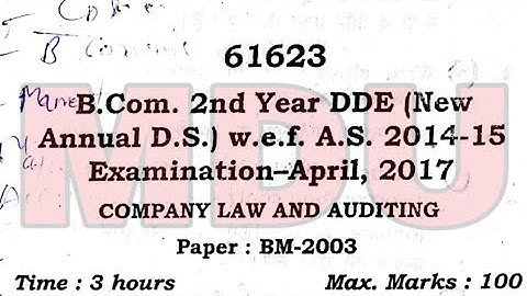 B.com 2nd Year dde (New Annual Distance) Company Law And Auditing Question Paper Mdu Apirl 2017