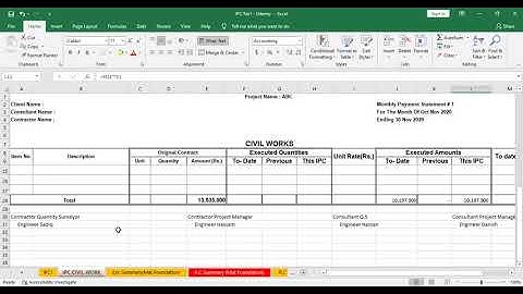 Building Quantity Through Excel VIDEO 64 . .  Payment And Mobilization Advance.