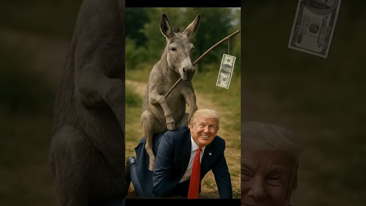 Trump rides a donkey while money does the talking! 😂💰 