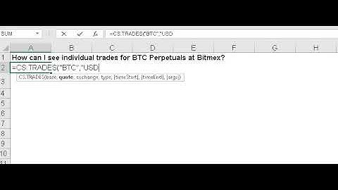 Use =CS.TRADES to pull trade data for any crypto asset or derivative in Cryptosheets