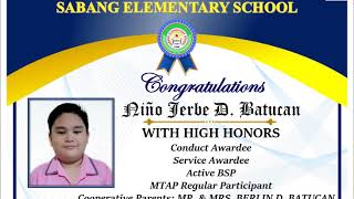 Sabang Elementary (Grade 4 SSES Virtual Recognition 2019-2020)