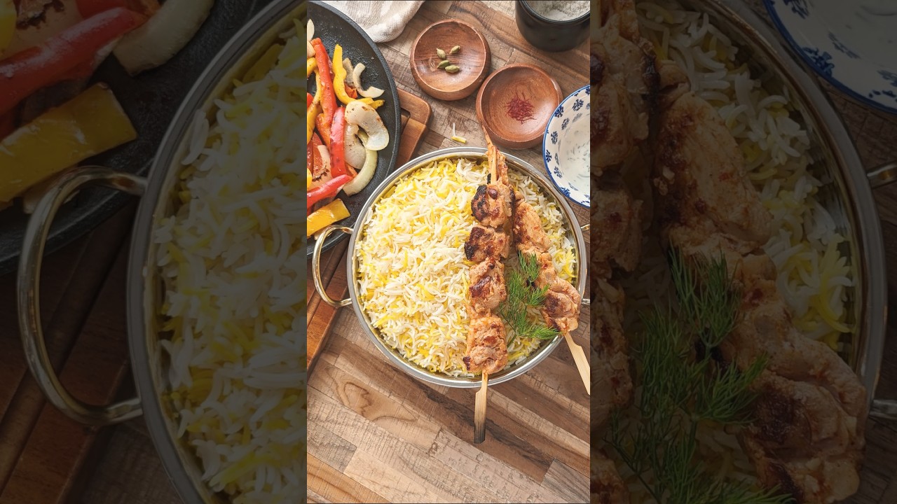 BBQ Chicken Kebab ???? with saffron rice! #food #bbq #recipe