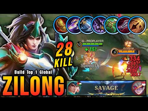 SAVAGE + 28 Kills!! Zilong Beast Mode Insane Attack Speed Build - Build Top 1 Global Zilong ~ MLBB