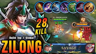 Savage 28 Kills Zilong Beast Mode Insane Attack Speed Build - Build Top 1 Global Zilong Mlbb