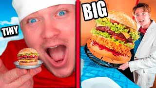 Tiny Food Vs BIG FOOD Box Fort Restaurant Challenge!