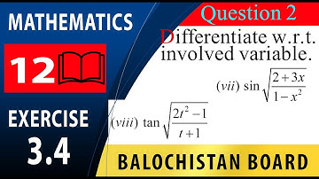 12th Math Exercise 3.4 Question 2 (vii) - (viii) | Differentiation of trigonometric function | fsc