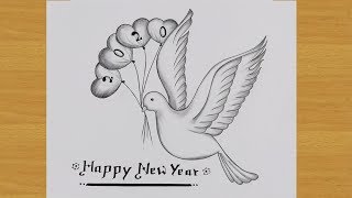 Drawing of Happy New year 2020 with pigeon ||Gali Gali Art ||
