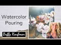 Watercolor pouring cherry blossoms with hand painted finishes