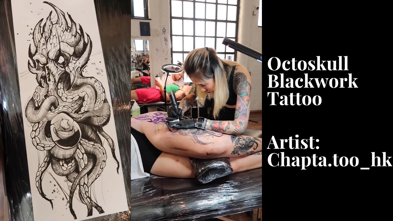 🐙 Octopus Skull Blackwork Tattoo By Chapta.too_hk 