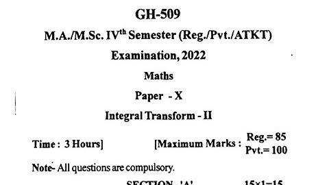 Integral transform 4th semester Old paper|| Msc mathematics|| Bu bhopal ||