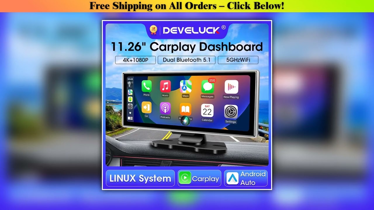 11.26 inch Car DVR 4K Dash Cam Dual Lens Wireless Carplay & Android Auto Video Recorder Monitor