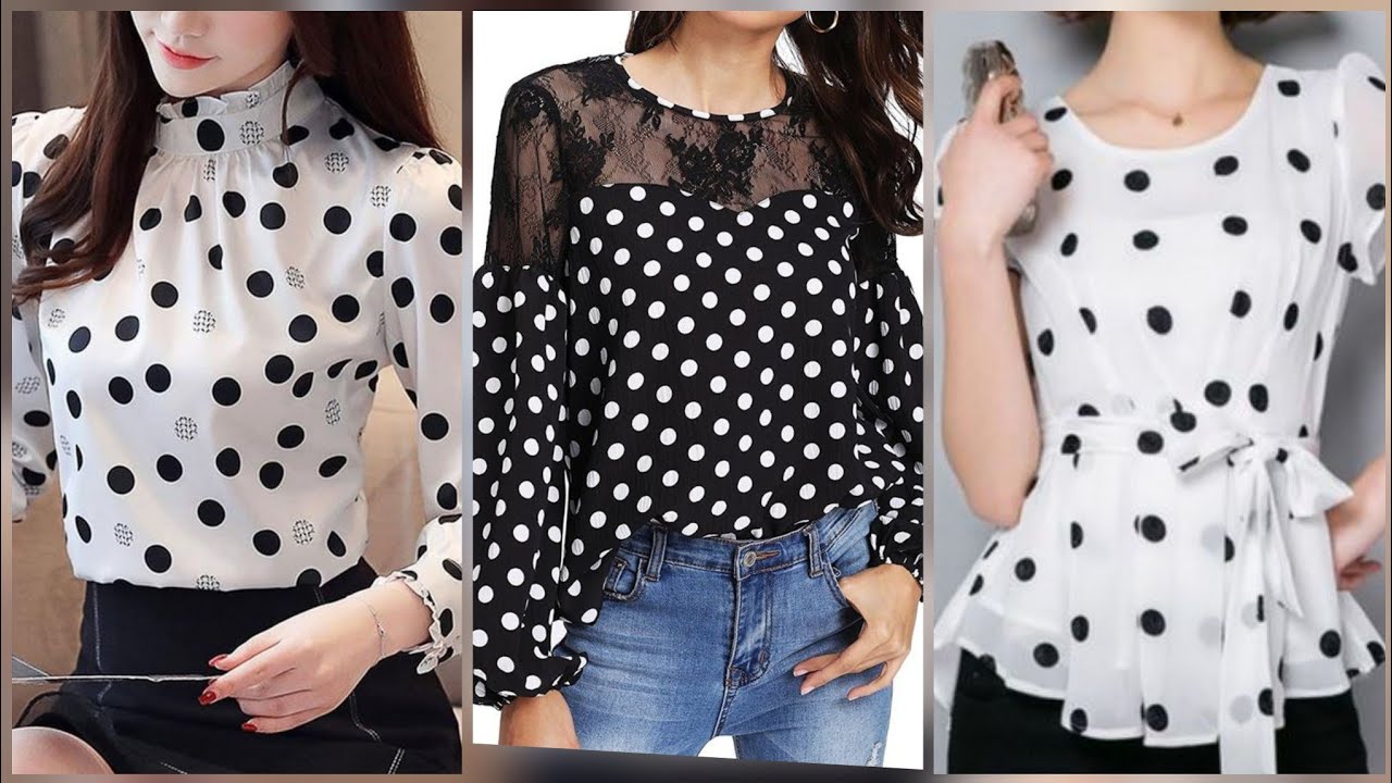 most trending and gorgeous daily work wear Polka dot Blouses design in  black and white for women 