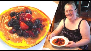 Making keto pancakes with almond flour in the countryside