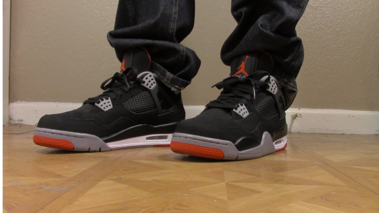 air jordan retro 4 bred on feet