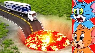 Cars vs Giant Lava Pits in BeamNG Drive!