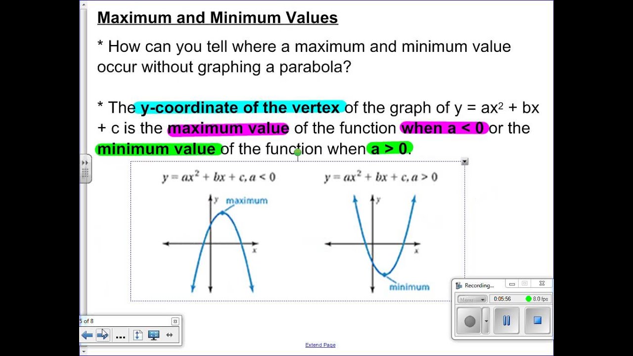 8 4 Video Lesson Graphing Y Ax 2 Bx C YouTube