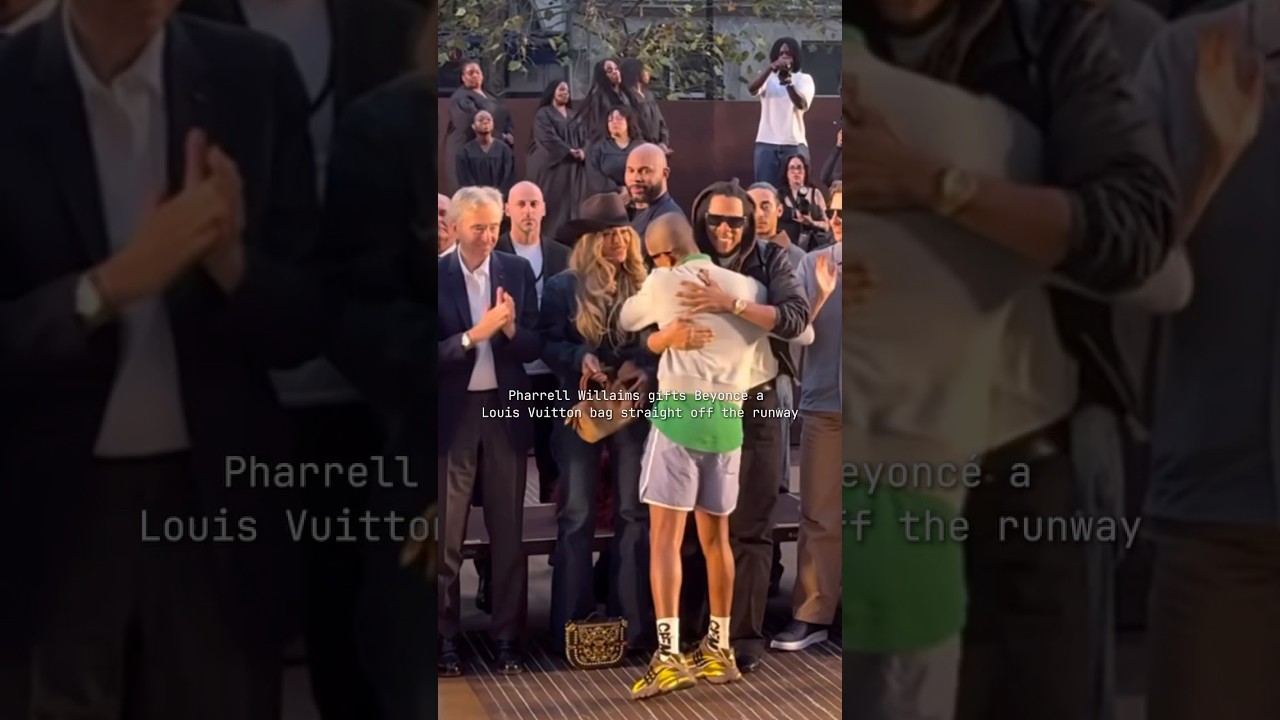 Pharrell gifts Beyonce a Louis Vuitton bag straight off the runway at his show in Paris 