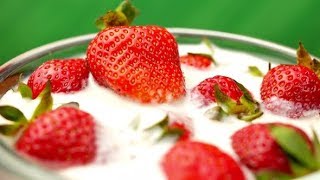 Fresh Strawberries with Yogurt in a Bowl | Stock Footage - Videohive