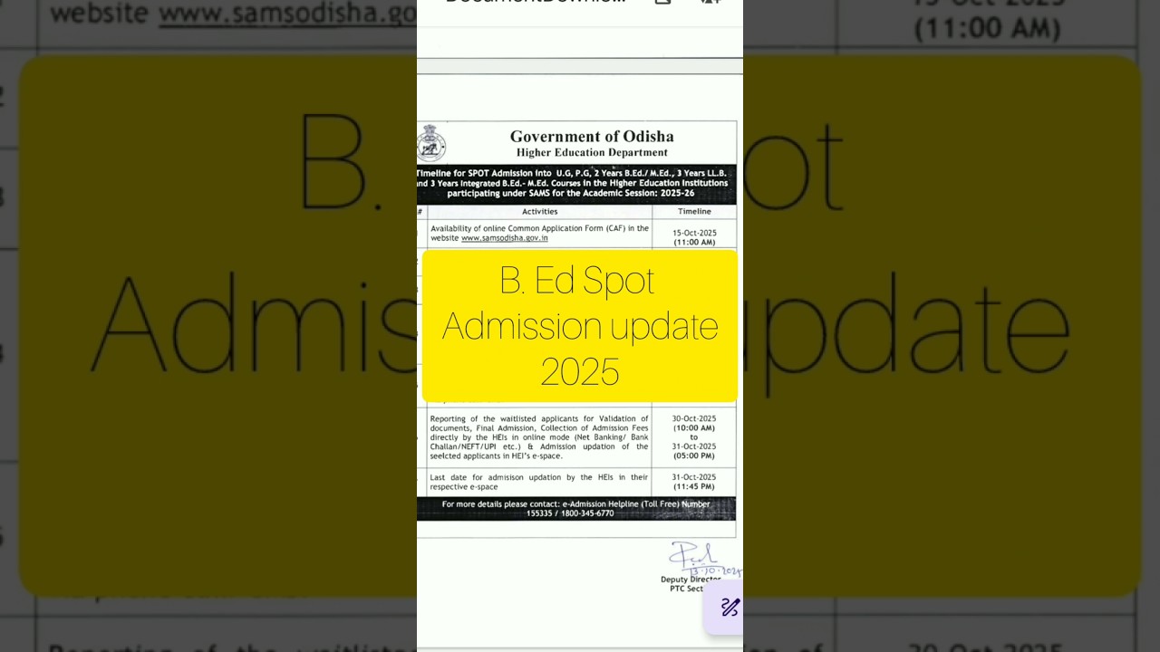 B.ed spot admission update odisha 