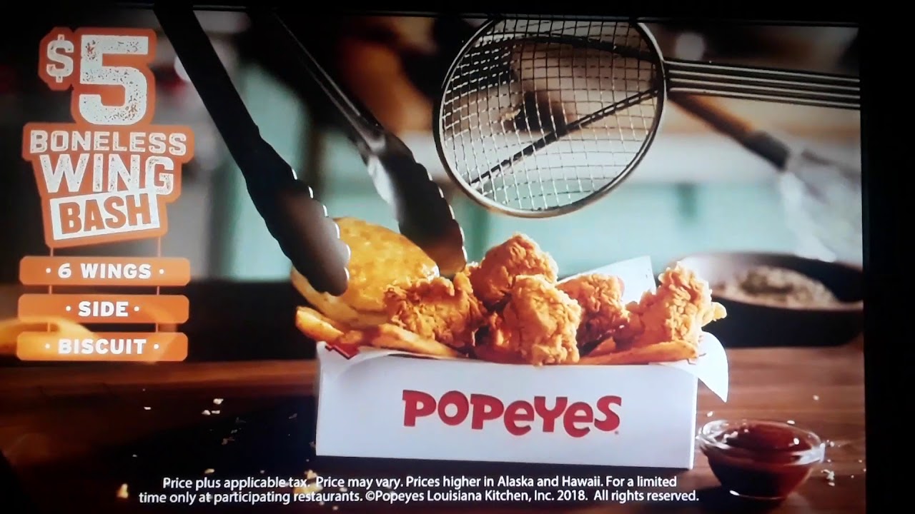 Popeyes 5 Boneless Wing Bash commercial 2018 YouTube