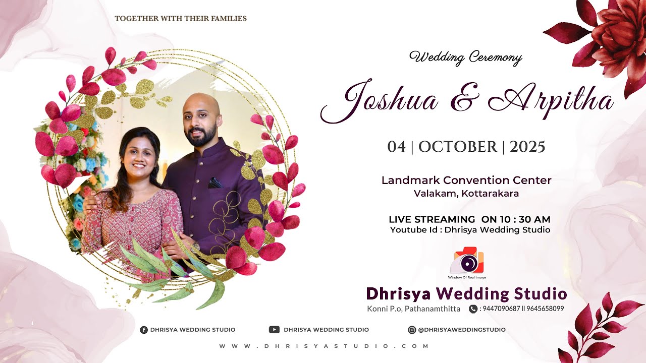 Joshua & Arpitha | Kerala Christian  Wedding | Live | Dhrisya Wedding Studio | 2025