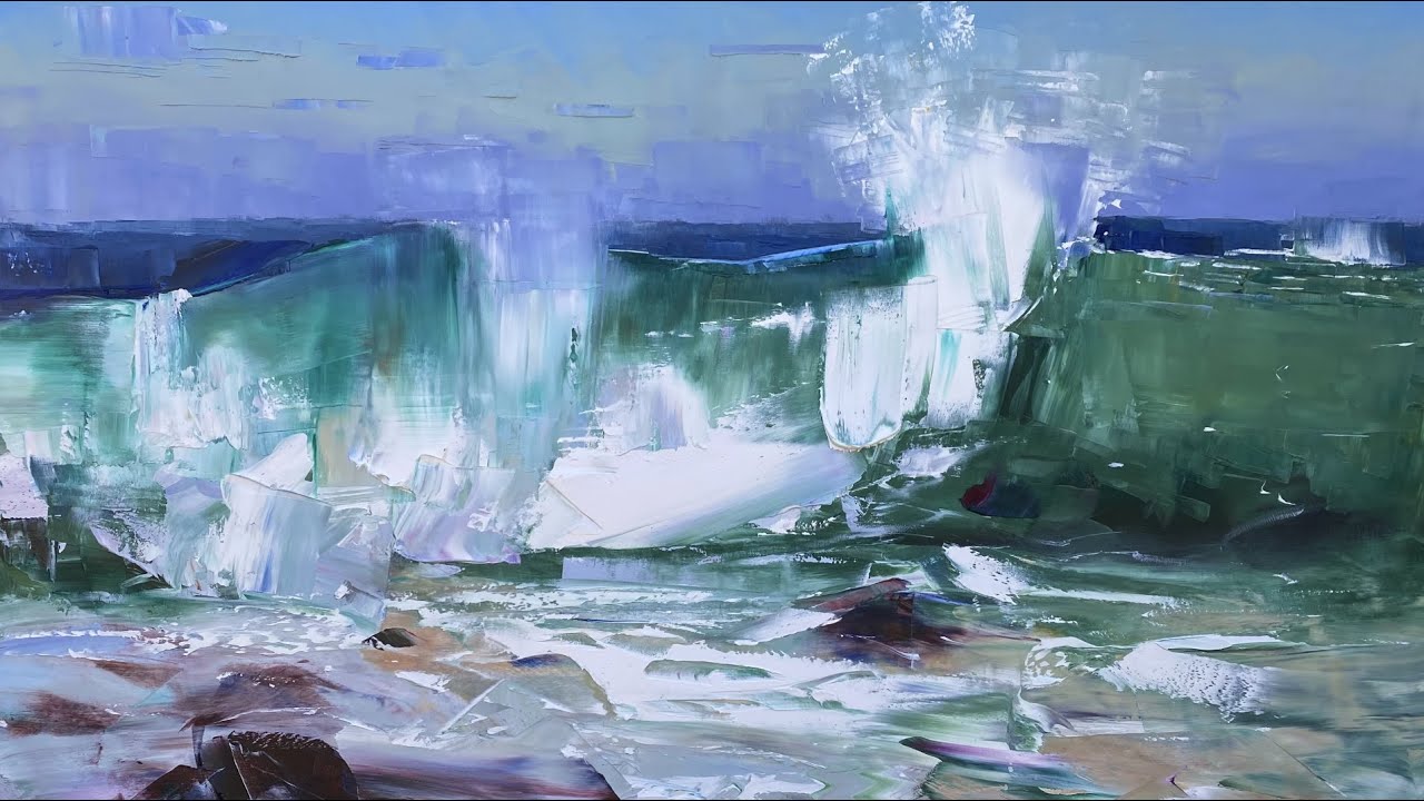 PORTRAIT OF A WAVE - Capturing Moving Surf at the Beach, with Oil Paint and a Palette knife!