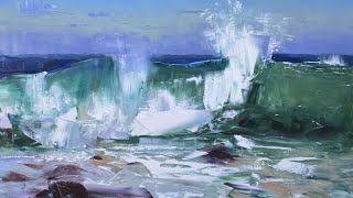 PORTRAIT OF A WAVE  Capturing Moving Surf at the Beach, with Oil Paint and a Palette knife!