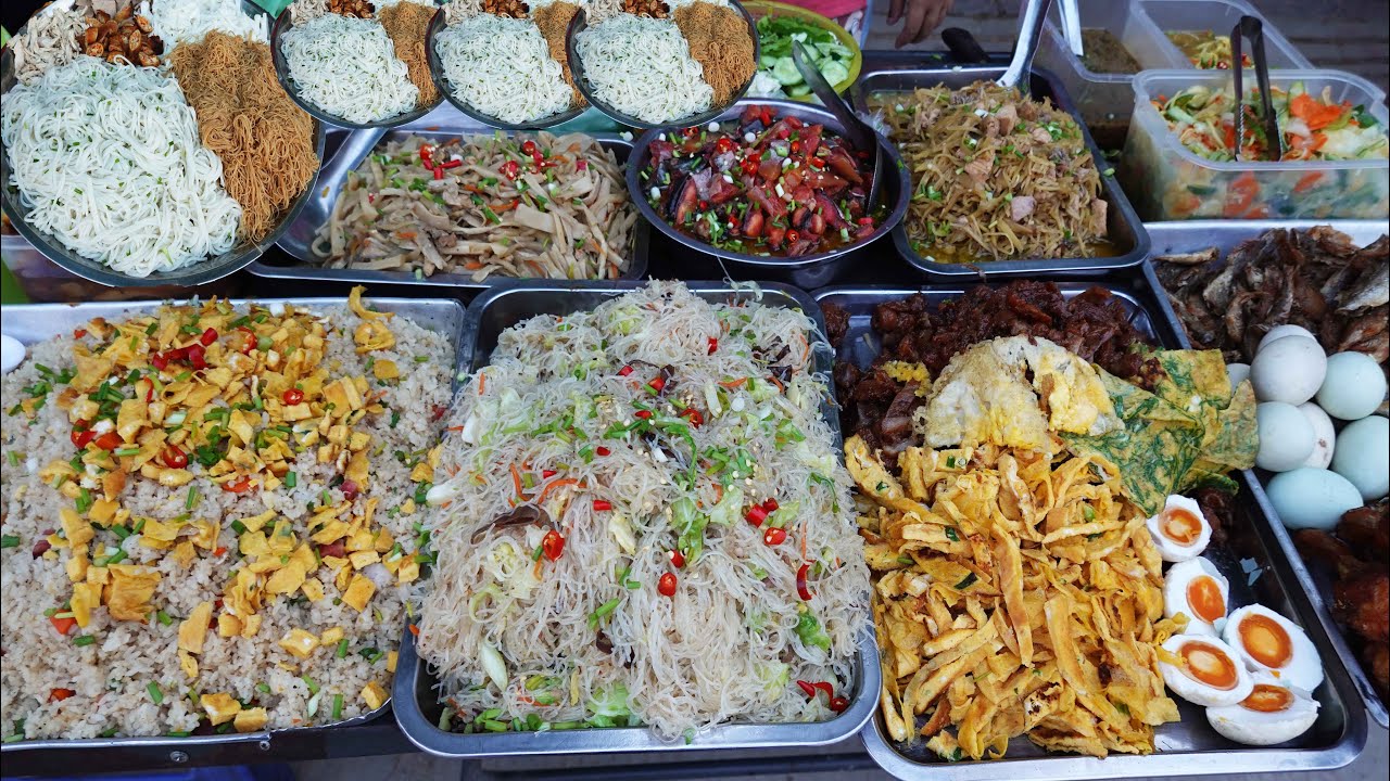 Cheap street food breakfast for less than 1, quick box breakfast for factory workers at Tuol