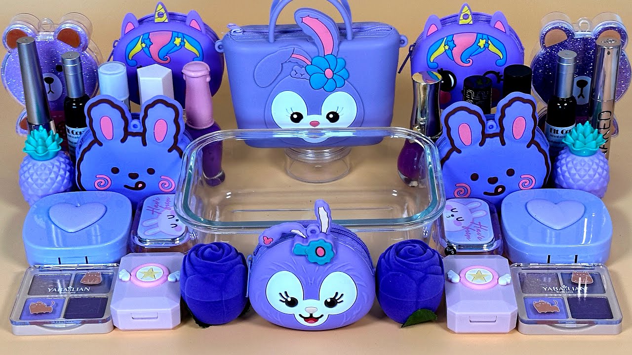 Purple SLIME | Mixing Makeup, Glitter and Beads into Clear Slime. ASMR Slime.