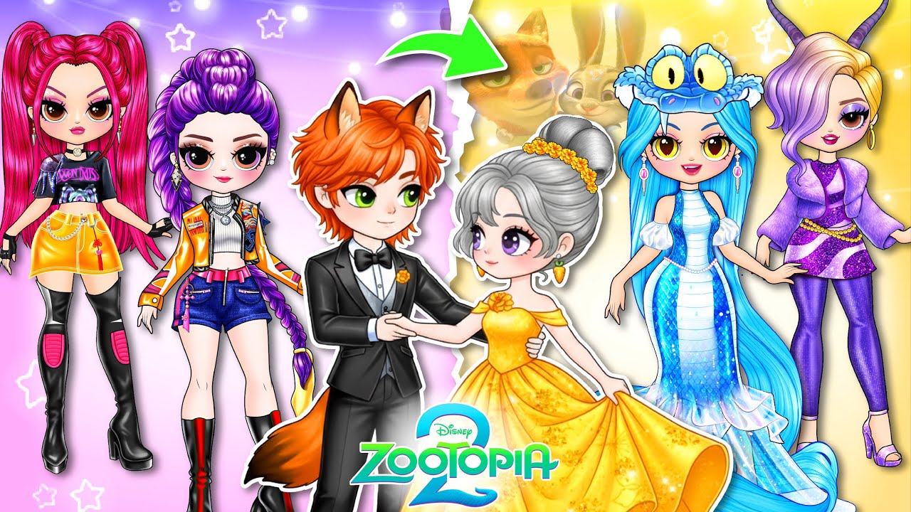 ZOOTOPIA 2 Party Makeover for Huntrix | K-Pop Demon Hunters | Best DIY Fashion Paper Dolls