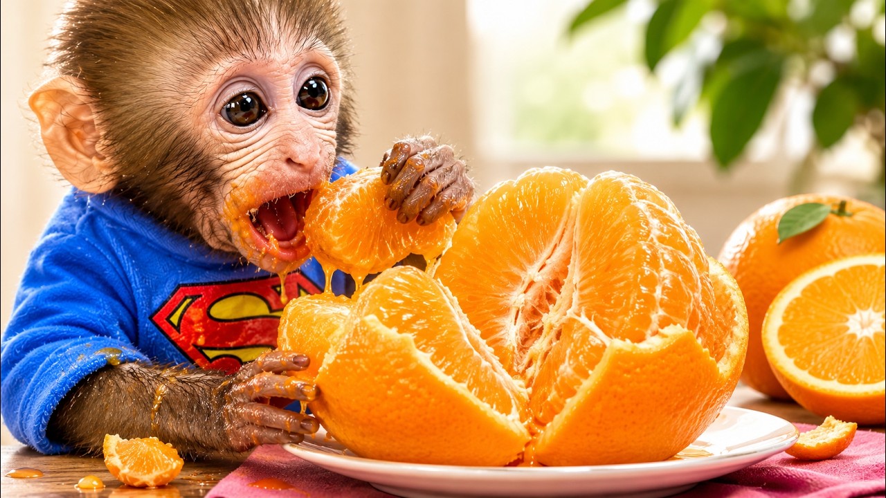 Cute Baby Monkey Eating Giant Orange! 🐵 | Nursery Rhymes & Kids Songs |Bobby Kids Songs