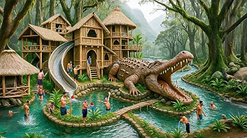 90 Days Building a Massive Crocodile Lake Resort House in the Misty Jungle Lake Using Primitive Tool