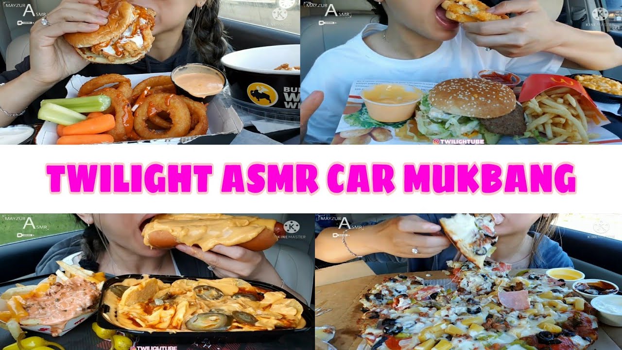 TWILIGHT ASMR CAR MUKBANG EATING COMPILATION || MAYZURASMR
