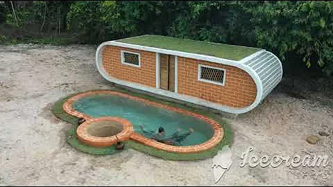 Building complete and warm survival shelter | Bushcraft earth hut, grass roof & fireplace with clay