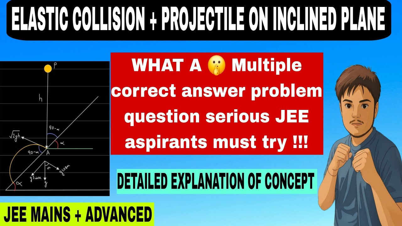 Elastic collision + Projectile on a inclined plane Detailed Explanation JEE MAINS + ADVANCED