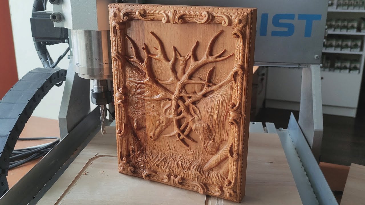 Панно из бука. Получаемый рельеф  фрезой 902-130-675 R1 и раскрой бука фрезой стружколомом Ø8 мм