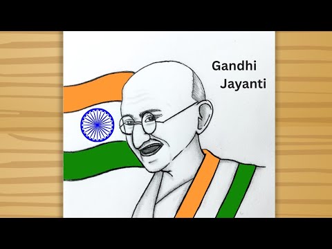 Gandhi Jayanti - 2 October Drawing Easy / How to draw Gandhi ji Jayanti poster Sketch easy tutorial 
