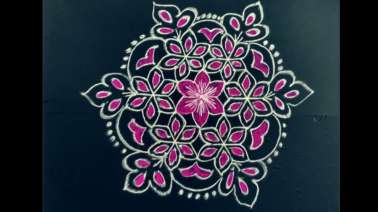 9x5 Dotted Rangoli | Easy Single Colour Purple Chukkala Muggu