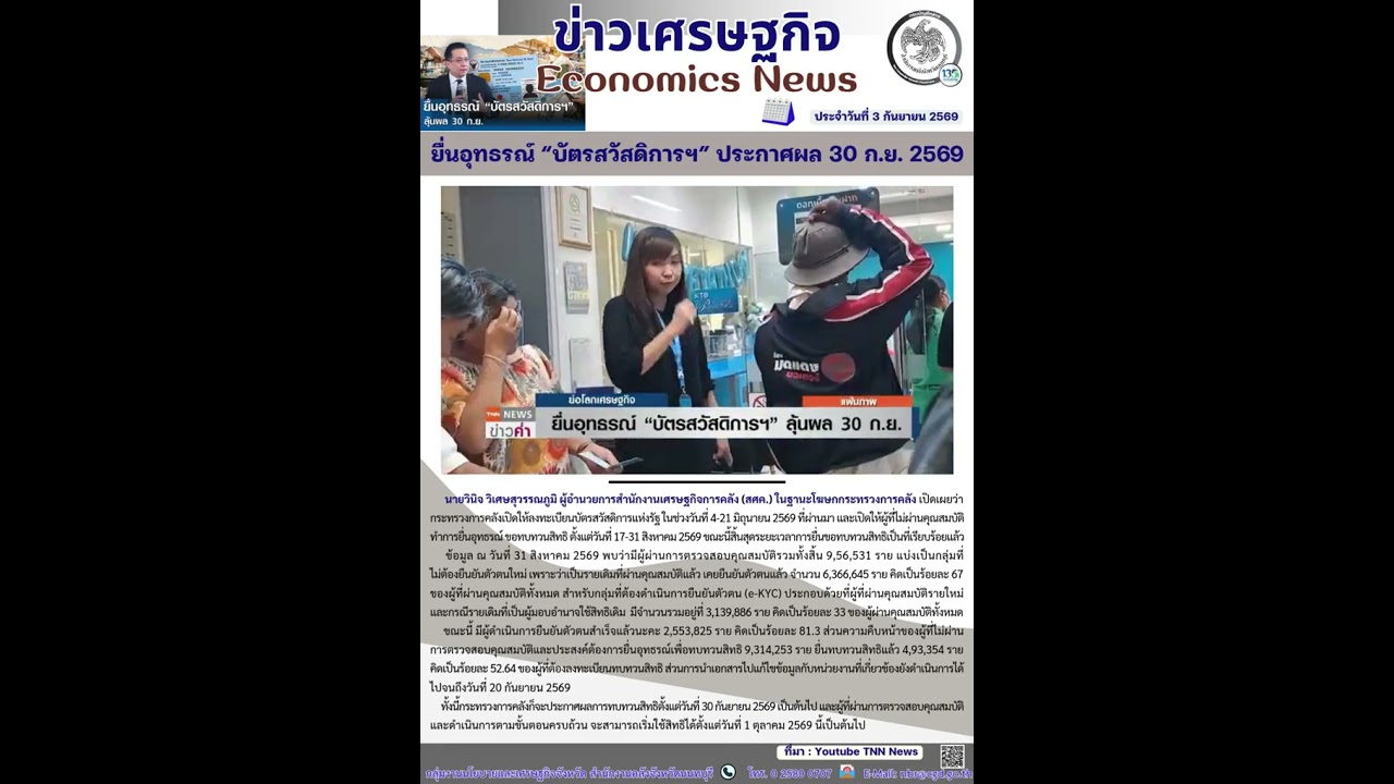📢ข่าวเศรษฐกิจ📢 (Economics News) ประจำวันที่ 3 กันยายน 2569