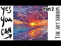 Stunning ocean Sunset clouds beach 🌟🎨 How to paint acrylics for beginners: PART 2