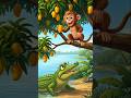 wise monkey and  dangerous crocodile.🐵🐊. ai-kahani-box #viral #monkey #ai