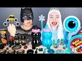 Asmr mukbang for superheroes color food challenge     blue vs black dessert kikimo