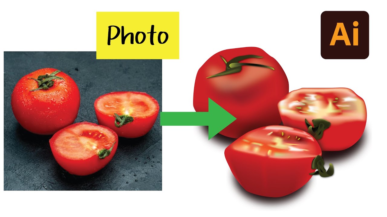 Adobe Illustrator - Draw a tomato cut in half by mesh tool - YouTube