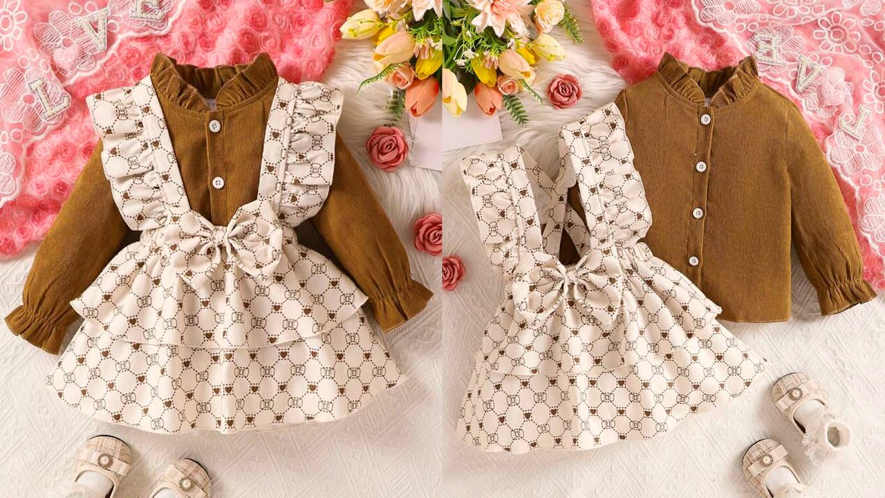 Baby Full Sleeve Shirt With Suspender Skirt Cutting and Stitching | Easy Baby Dungree Skirt Dress